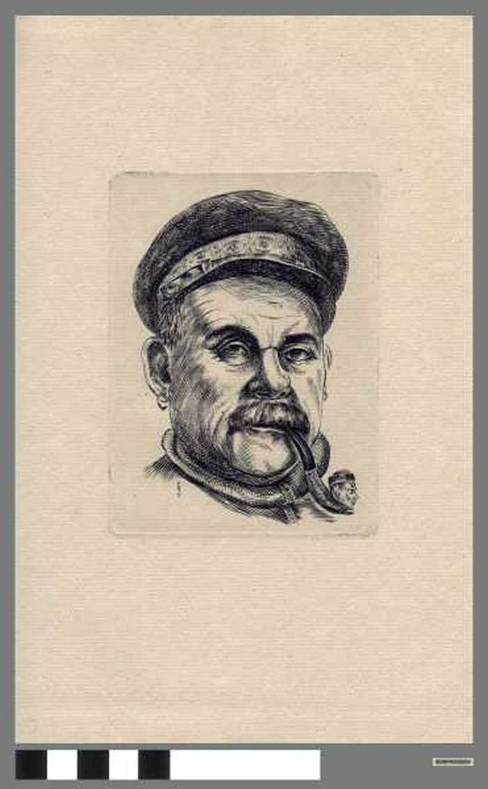 Visser met pet, snor en pijp.