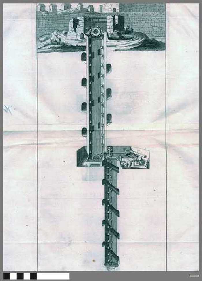 Plan et coupe du puits de Joseph au Caire.