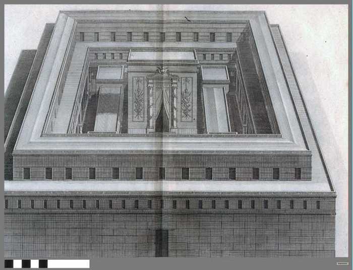 Vue, et élévation du temple de Jérusalem Rebati par Hérodes le Grand.