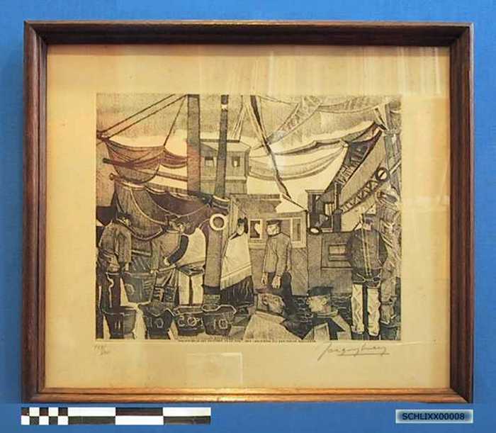 Vis lossen in de haven.