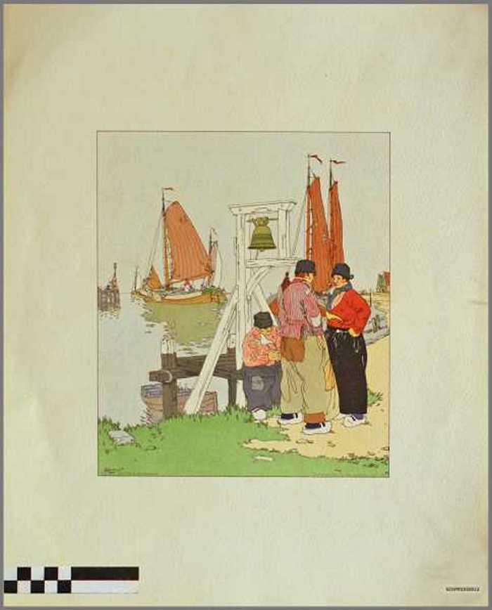 Mannen bij een klok aan het water