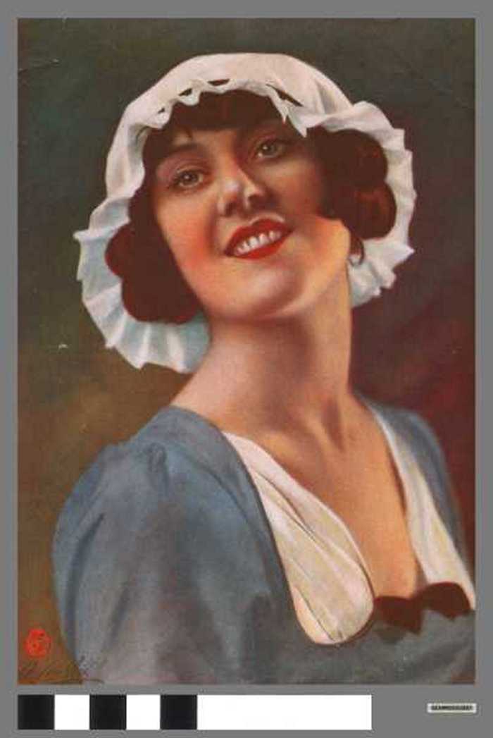 Dame met wit hoofddeksel