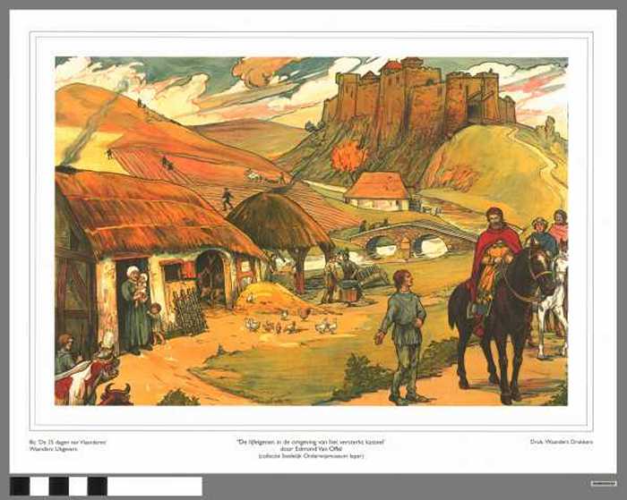 De lijfeigenen in de omgeving van het versterkt kasteel.