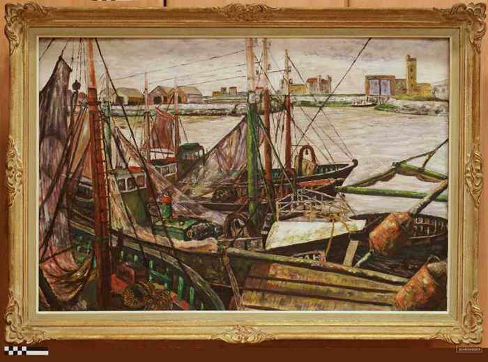 Zeebrugse haven met aangemeerde boten