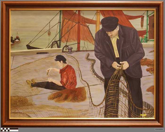 Herstellen van netten op de steiger van Zeebrugge (Jacques Brel steiger).