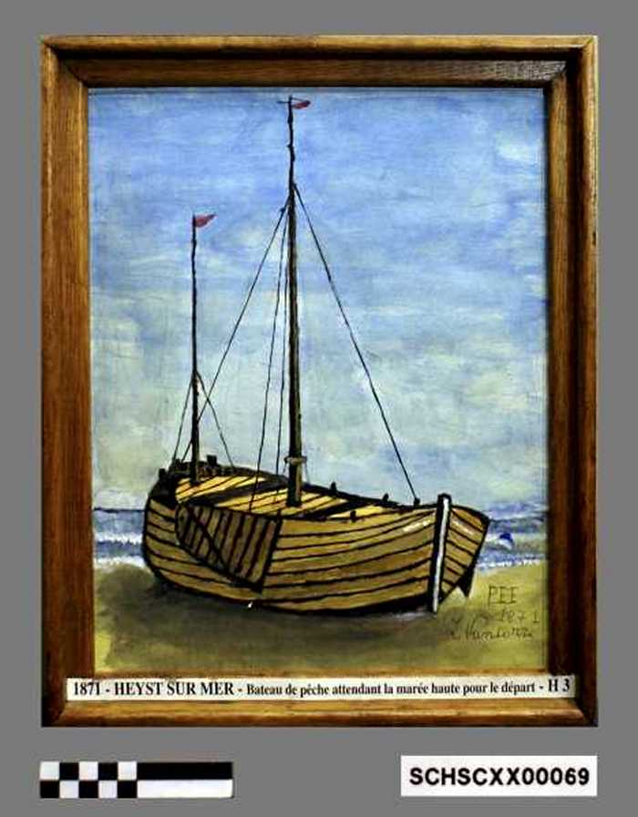 Vissersboot die wacht op hoogtij om te kunnen vertrekken.