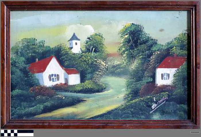 Landweg met twee huisjes (doek zonder titel)