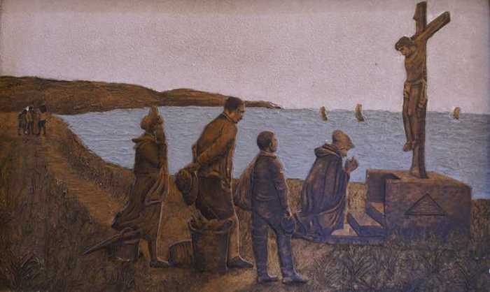 Vissers biddend voor het kruis