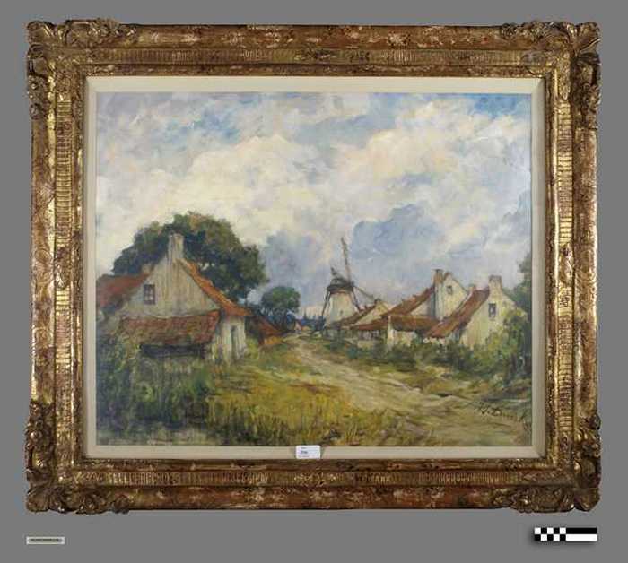 Landschap met huizen en bomen (eigen titel) - PJ. Dierickx