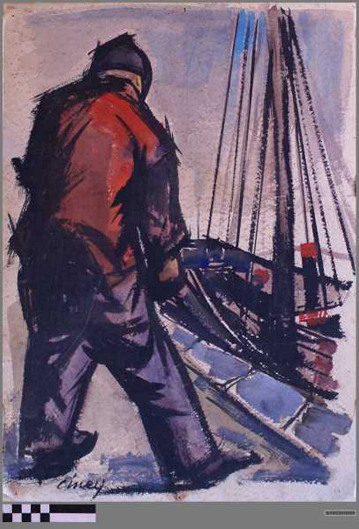 Man en aangemeerde vissersboot