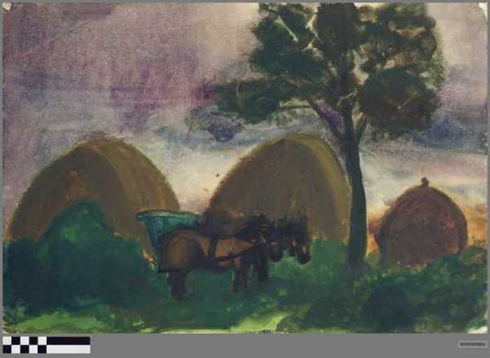 Hooioppers met paarden.