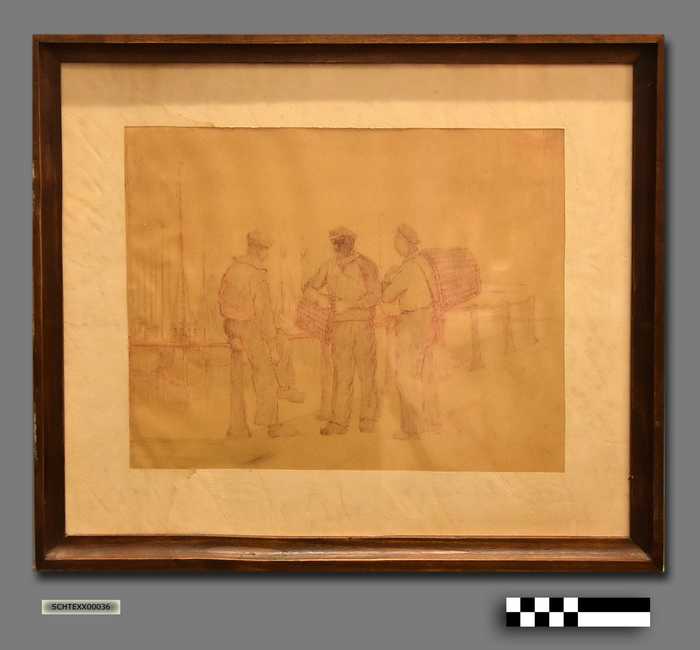 Drie vissers aan de kade