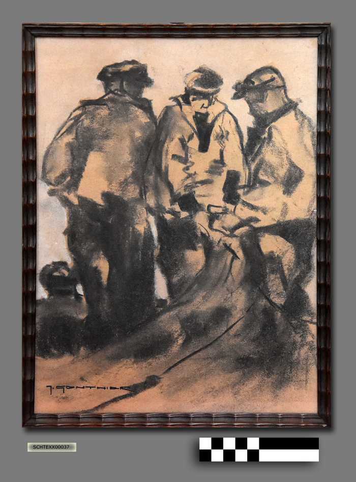 Drie vissers met visnet