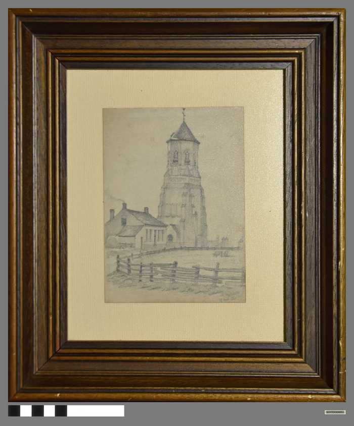 Potloodtekening van de kerk van Koudekerke - 1880