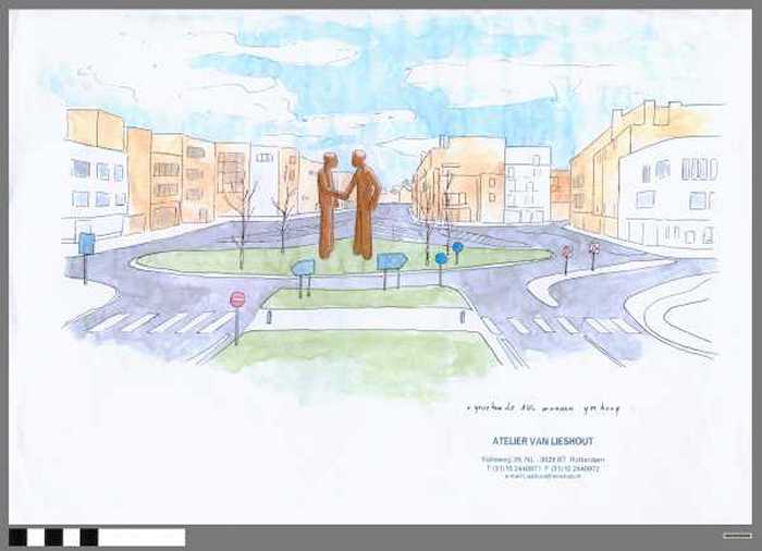 Twee groetende AVL-mannen 9 meter hoog.