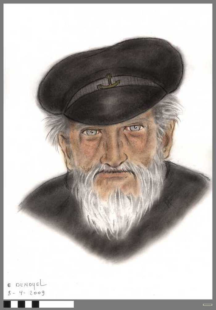 Oude man, pet met anker