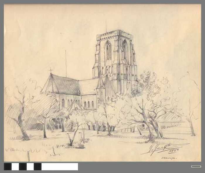 Originele schets in boekje - Kerk te Lissewege