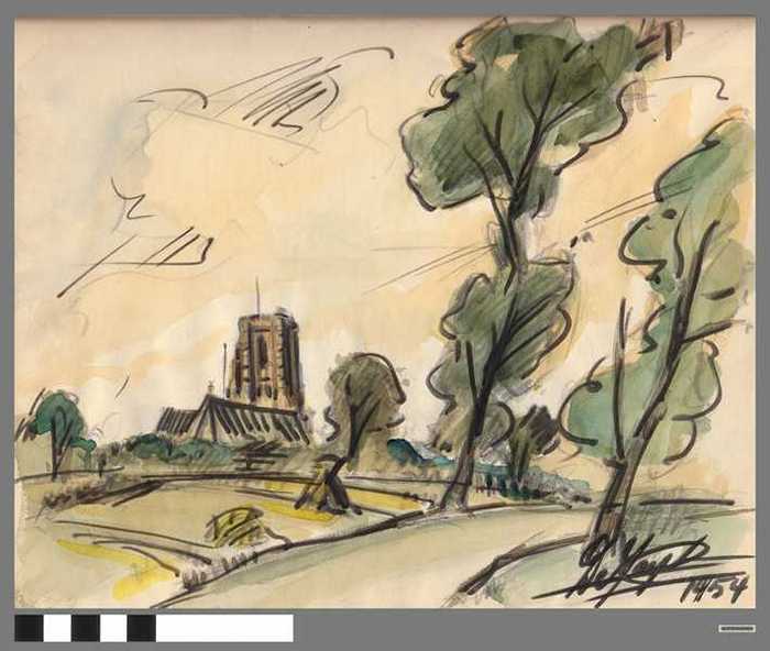 Originele schets in boekje - Kerk te Lissewege