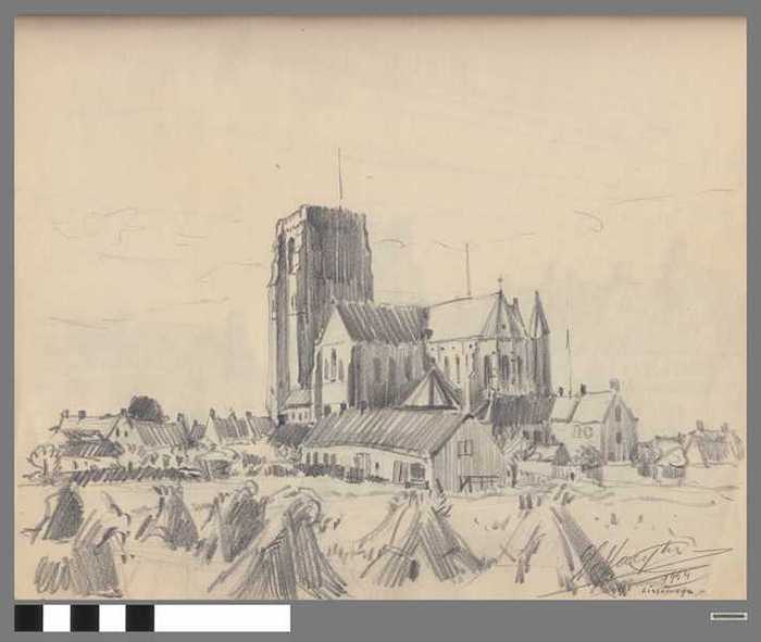 Originele schets in boekje - Kerk te Lissewege