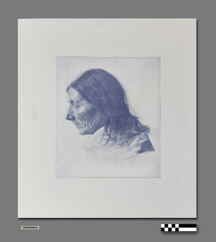 Tekening van K. Mediz - Portret van een oude vrouw