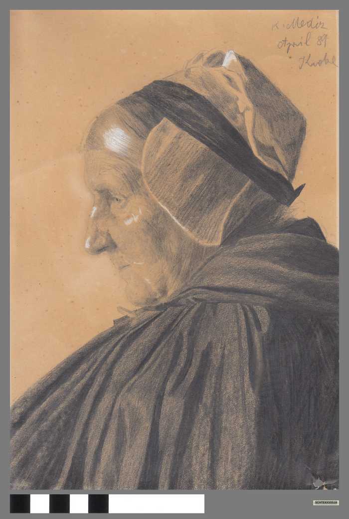 Tekening van oudere dame - Knoke - April 89