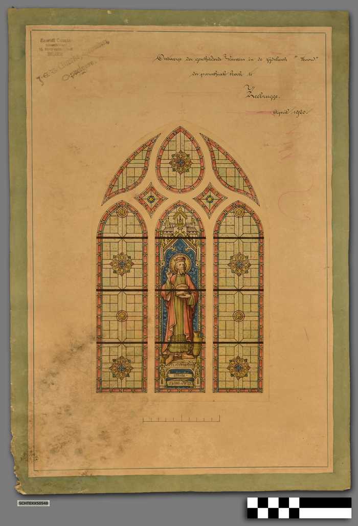 Ontwerp der geschilderde vensters in de zijdsbeuk 'noord' der Parochiekerk te Zeebrugge - april 1920