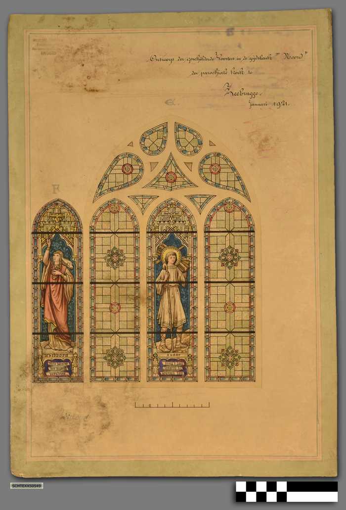 Ontwerp der geschilderde vensters in de zijdsbeuk 'Noord' der Parochiale kerk te Zeebrugge