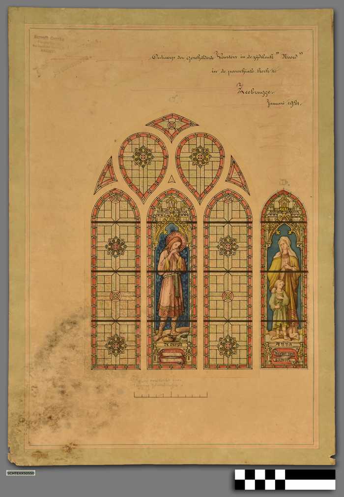 Ontwerp der geschilderde vensters in zijdsbeuk 'Noord' in de Parochiale kerk te Zeebrugge