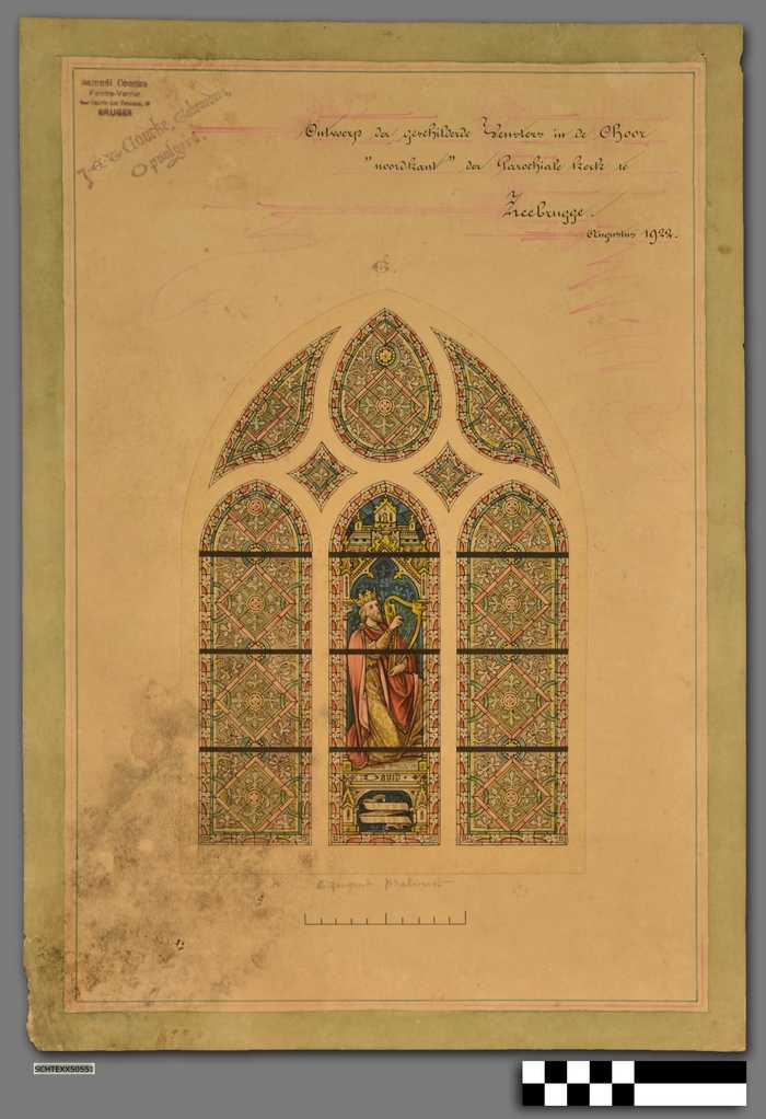 Ontwerp der geschilderde vensters in de choor 'Noordkant' der Parochiale kerk te Zeebrugge