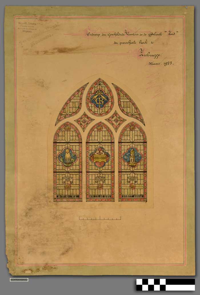 Ontwerp der geschilderde vensters in de zijdsbeuk 'Zuid' der parochiale kerk te Zeebrugge