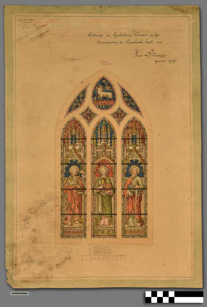 Ontwerp der Geschilderde Vensters in het Sanctuarium der Parochiale kerk van Zee-Brugge