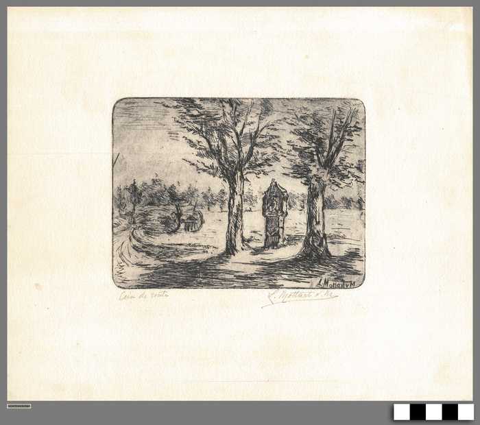 Pentekening 'Coin de route' door Leonie Mottart Van Marcke