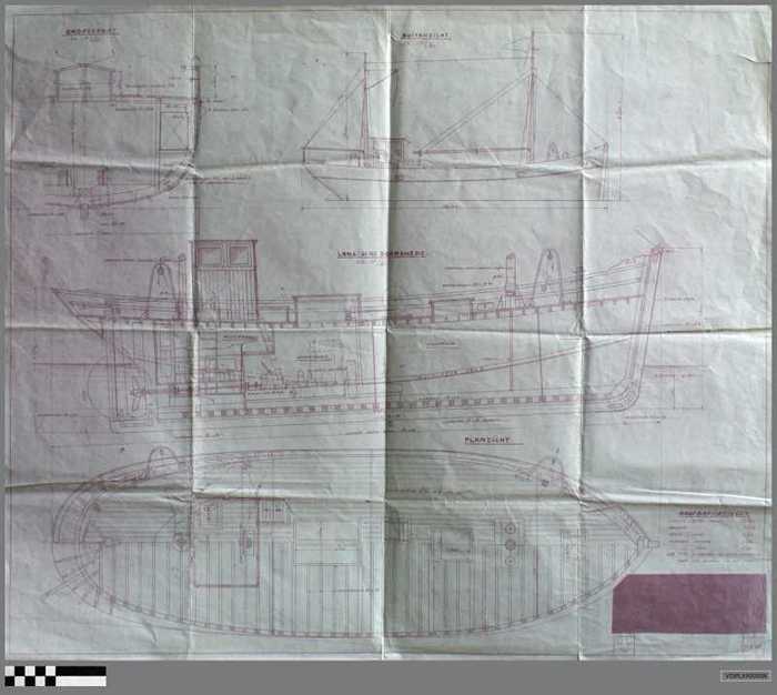 Scheepsbouwplan van een vissersvaartuig