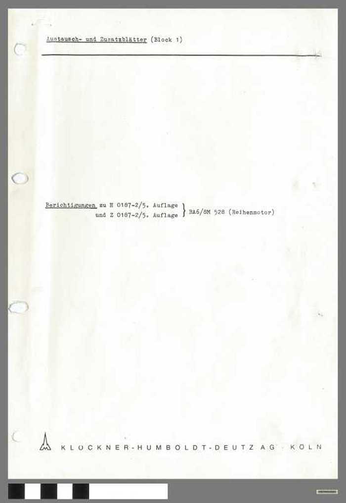 KHD Klöckner-Humboldt-Deutz AG - Austausch- und Zusatzblätter (Block 1)