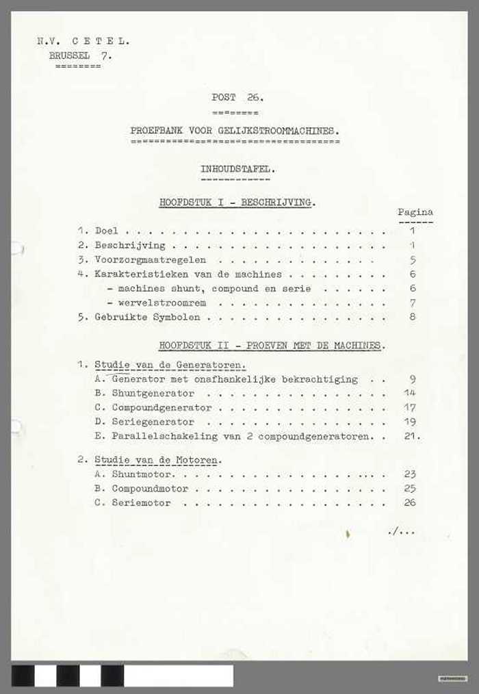 N.V. Cetel - Proefbank van gelijkstroommachines
