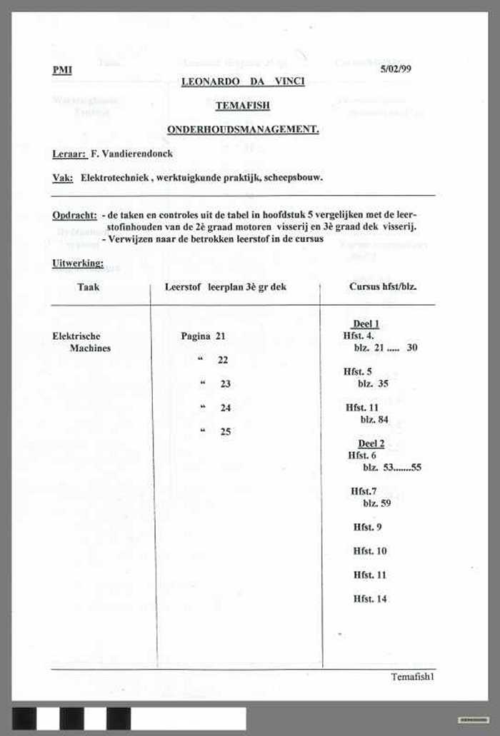 PMI - Leonardo Da Vinci - Temafisch - Onderhoudsmanagement