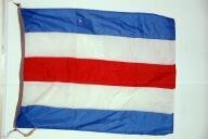 Seinvlag, blauw/ wit/ rood/ wit/ blauw horizontaal gestreept, letter C