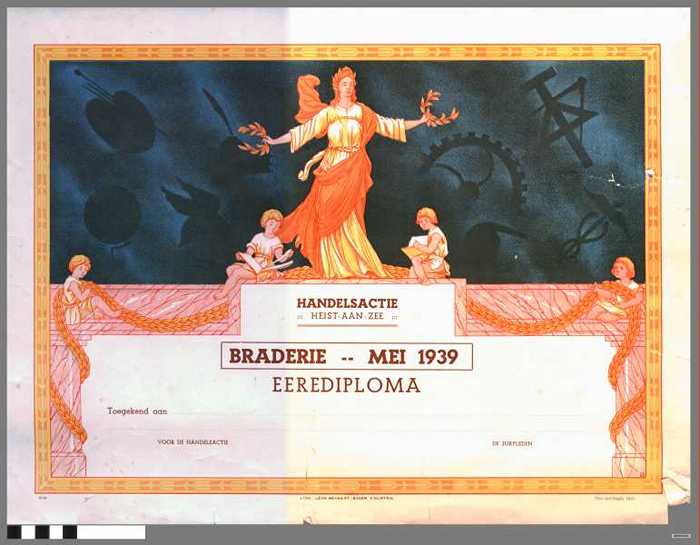 Erediploma. Handelsactie Heist-aan-zee. Braderie - Mei 1939. Blanco.