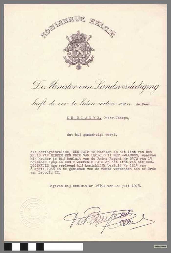 Ereteken: Palm voor op kruis van ridder der orde