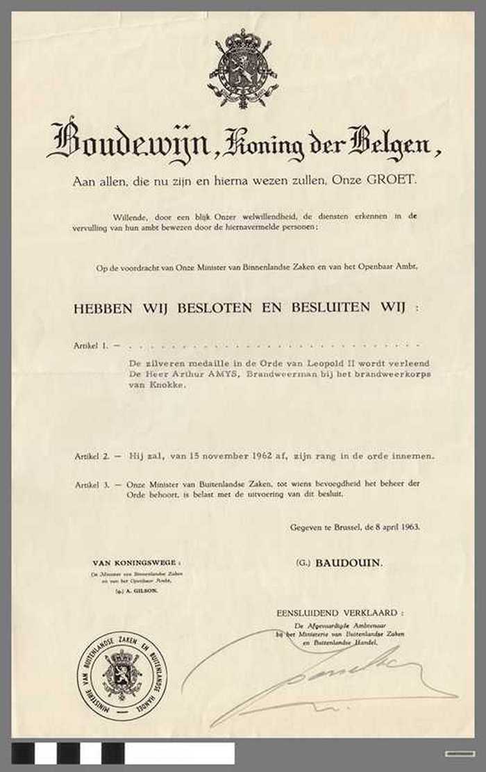 De zilveren medaille in de Orde van Leopold II - Arthur AMYS