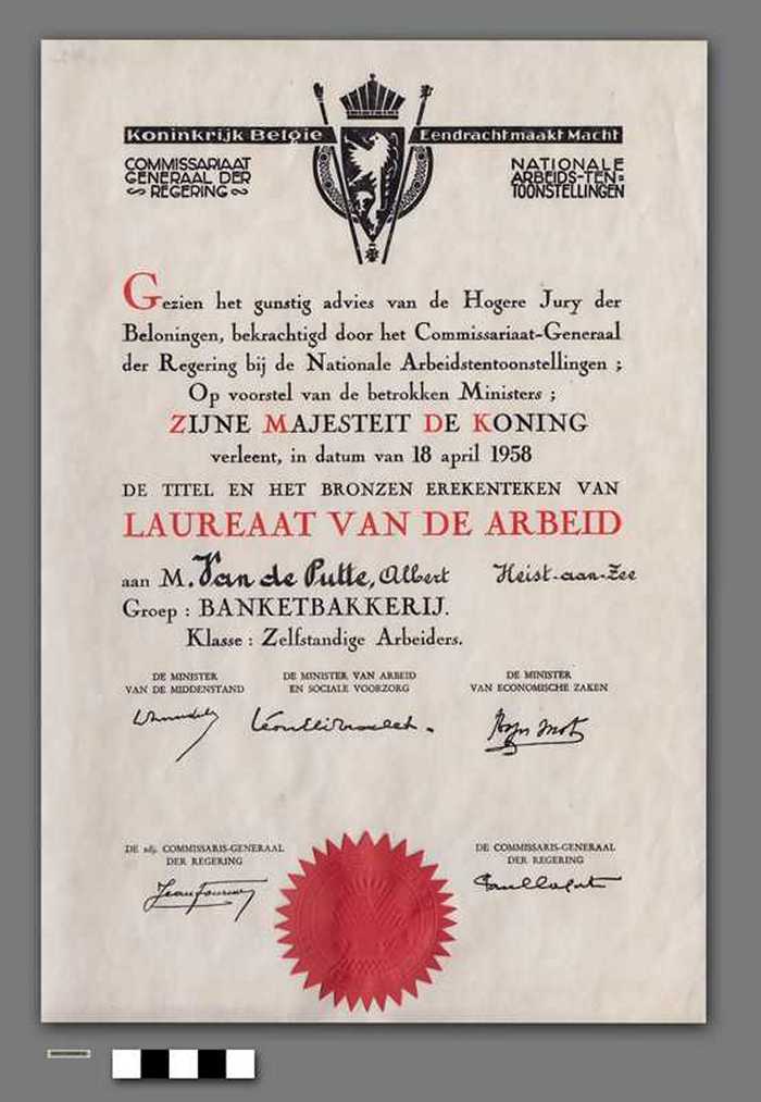 Uitreiking Bronzen Ereteken: Laureaat van de Arbeid - Van De Putte Albert