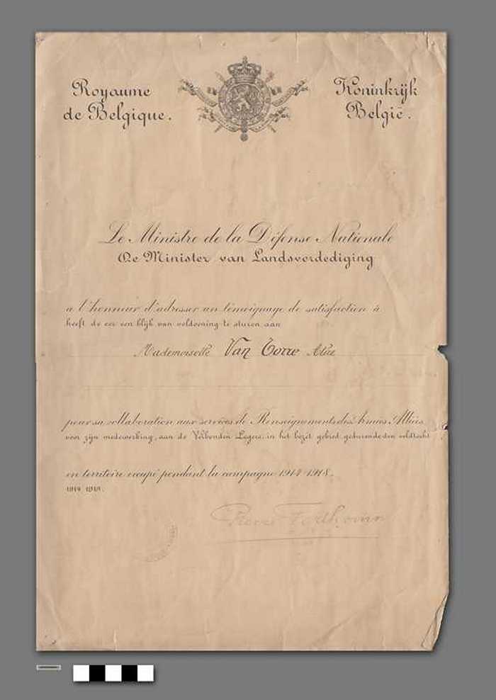 Blijk van voldoening voor medewerking in bezet gebied - Van Torre Alice