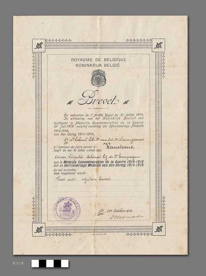 Koninkrijk België - Herrinnerings Medaille van den Oorlog 1914-1918 - Vansteene Oscar