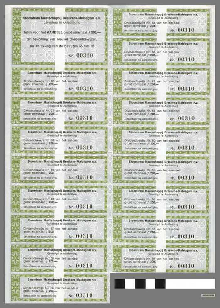 Stoomtram-Maatschappij Breskens-Maldeghem - Dividendbewijzen voor het aandeel